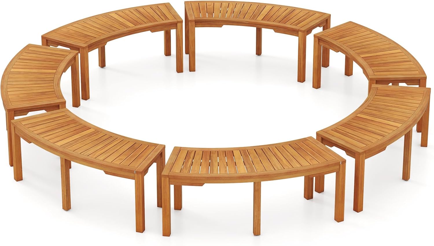 Tangkula Outdoor Curved Bench, Acacia Wood Fire Pit Bench w/Slatted Seat, Patio Backless 2-Person Seating for Porch, Yard, Garden, 800 LBS Max Load, Oil Painted (7, 45