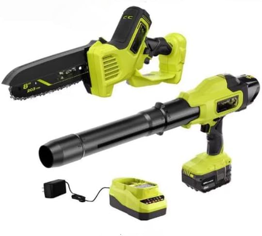 PSBLB01K-PSBCW01B Fits for Ryobi 18V Brushless 220 CFM 140 MPH Blower & 18V Brushless 8 in. Battery Compact Chainsaw w/4.0 Ah Battery & Charger