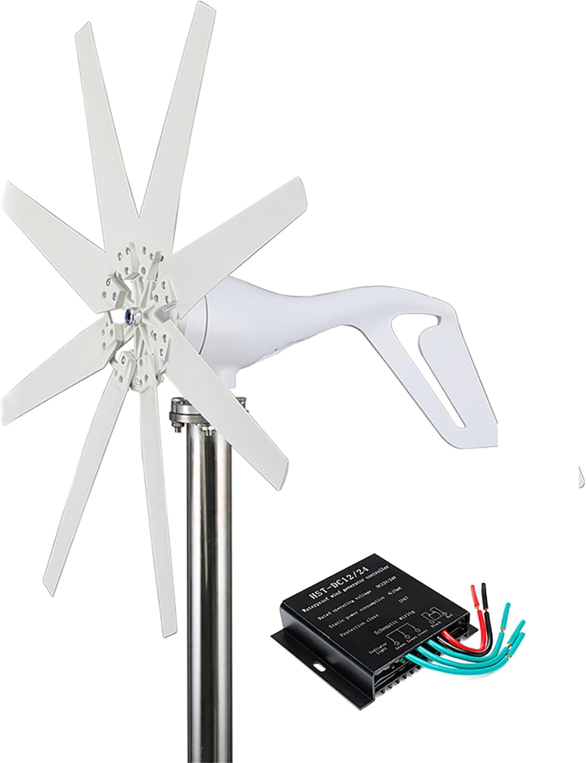 12V,HYZHANHONG 8 Blades Wind Turbine Generator Household Horizontal Small Mini Wind Generator with Controller for Street Light Garden Farm Home Use10000w -24V