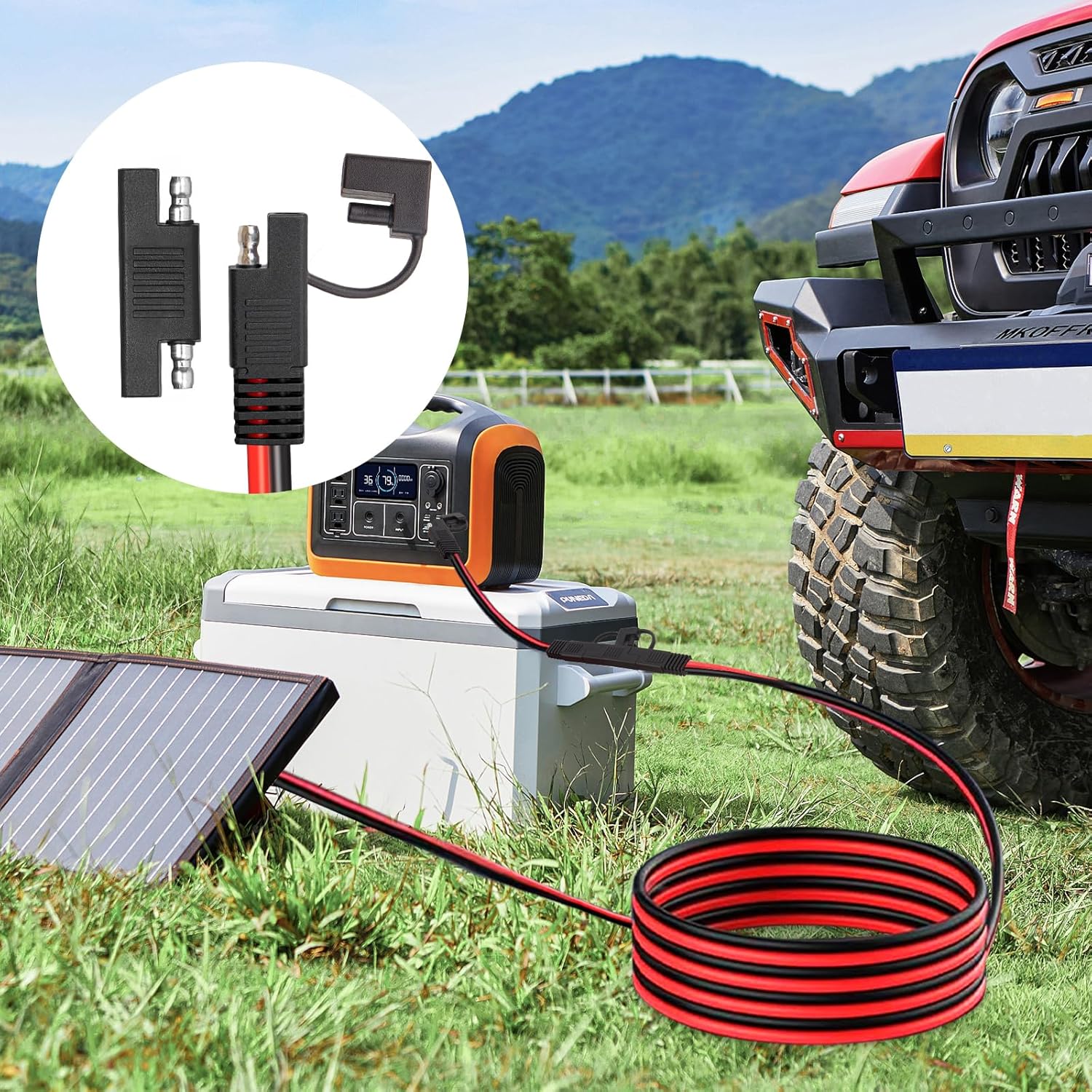 SAE Extension Cable 50FT–SAE to SAE Heavy Duty 10AWG Tinned Copper Wire with SAE Battery Cable Terminal Connectors for Automotive, RV, Marine, and Solar Applications.