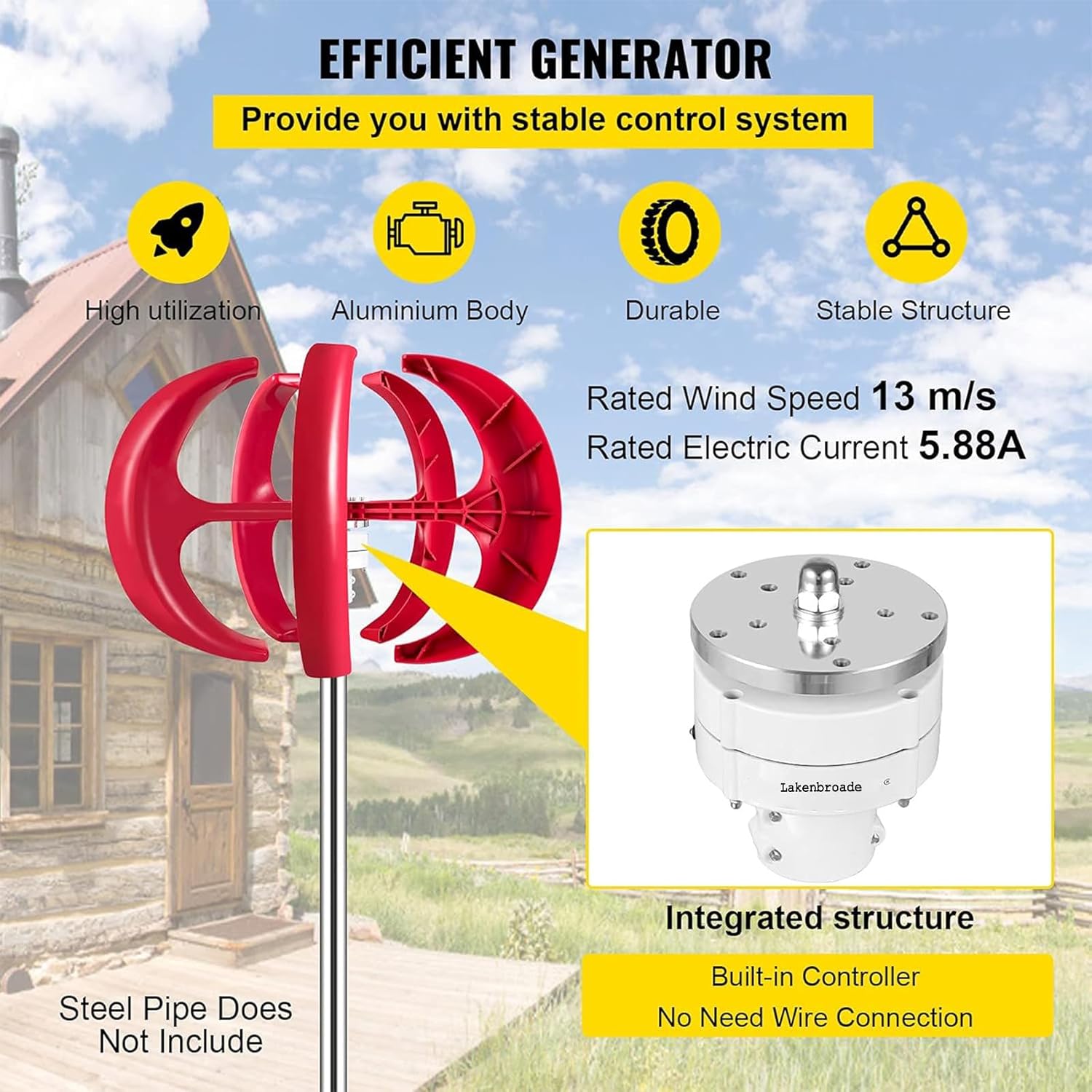15000W/20000W Wind Turbine Generator with Controller,12V/24V/ 5 Blade Windmill Generator Wind Turbine Businesses Turbine Generator Kit for Home Camping,15000W-12V