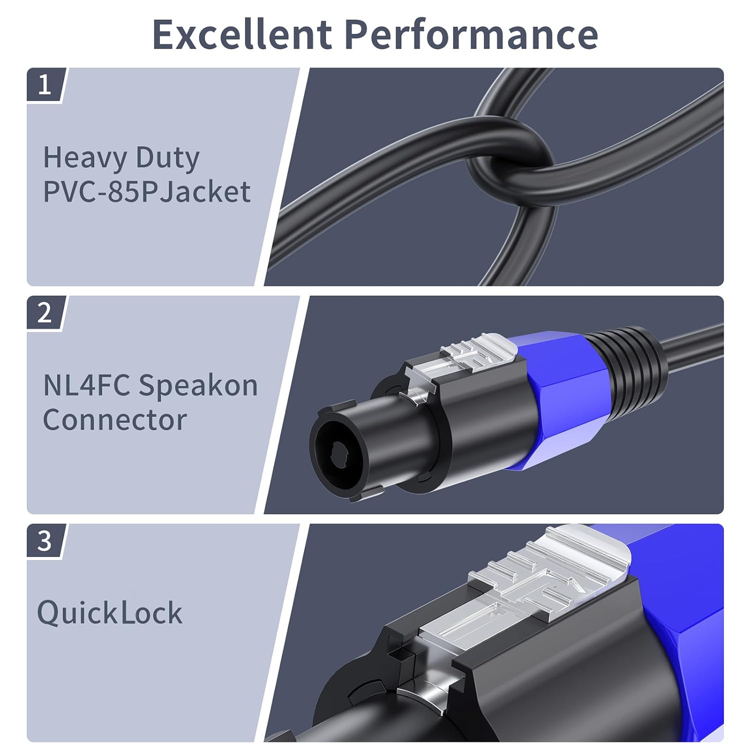 2 Pack 100 feet Professional Speakon to Speakon Cables, 12 AWG Patch Cords DJ/PA Audio Amplifier Speaker Cable Wire