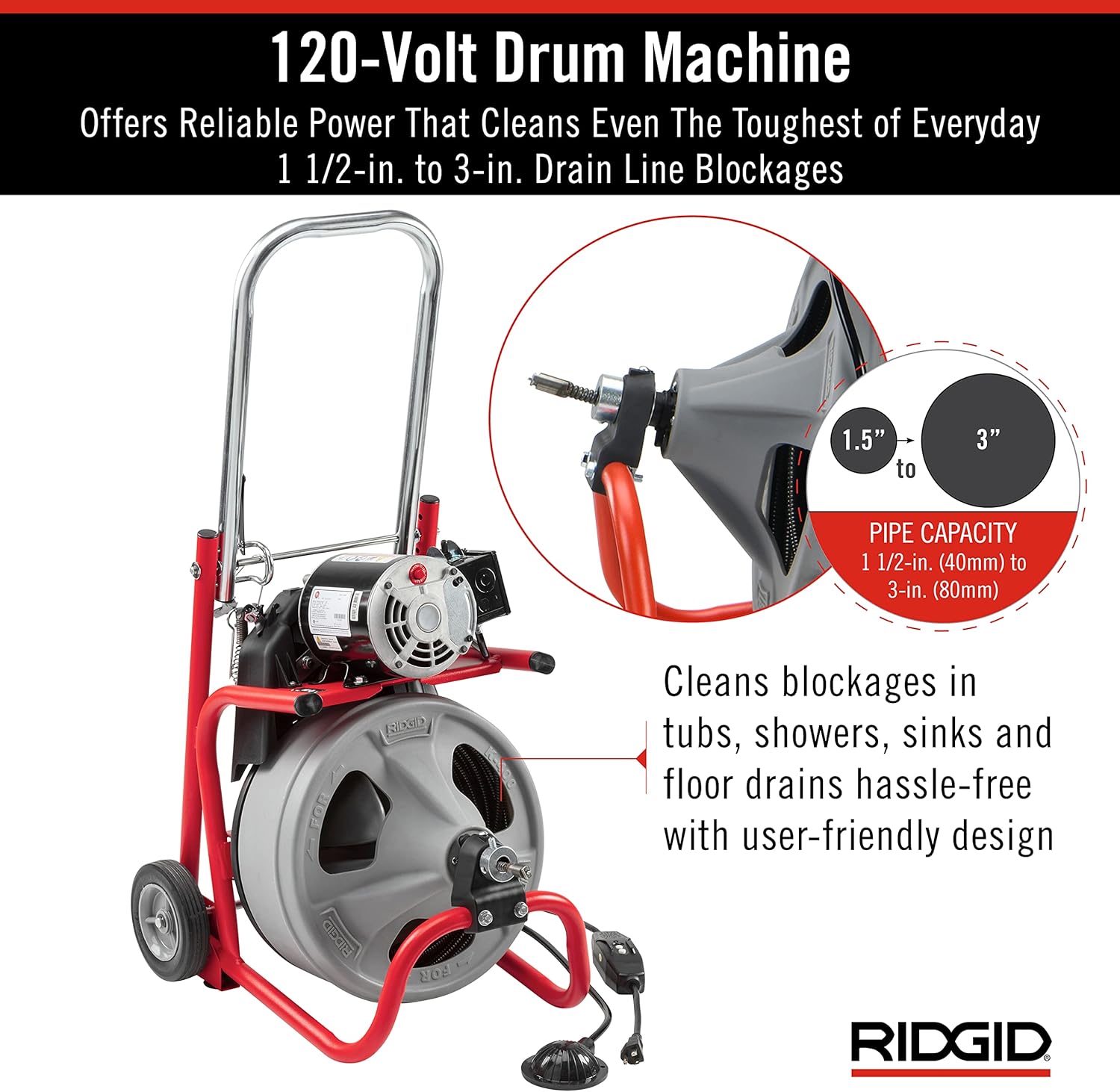 RIDGID 52363 Model K-400 Drain Cleaning 120-Volt Drum Machine Kit with C-32IW 3/8