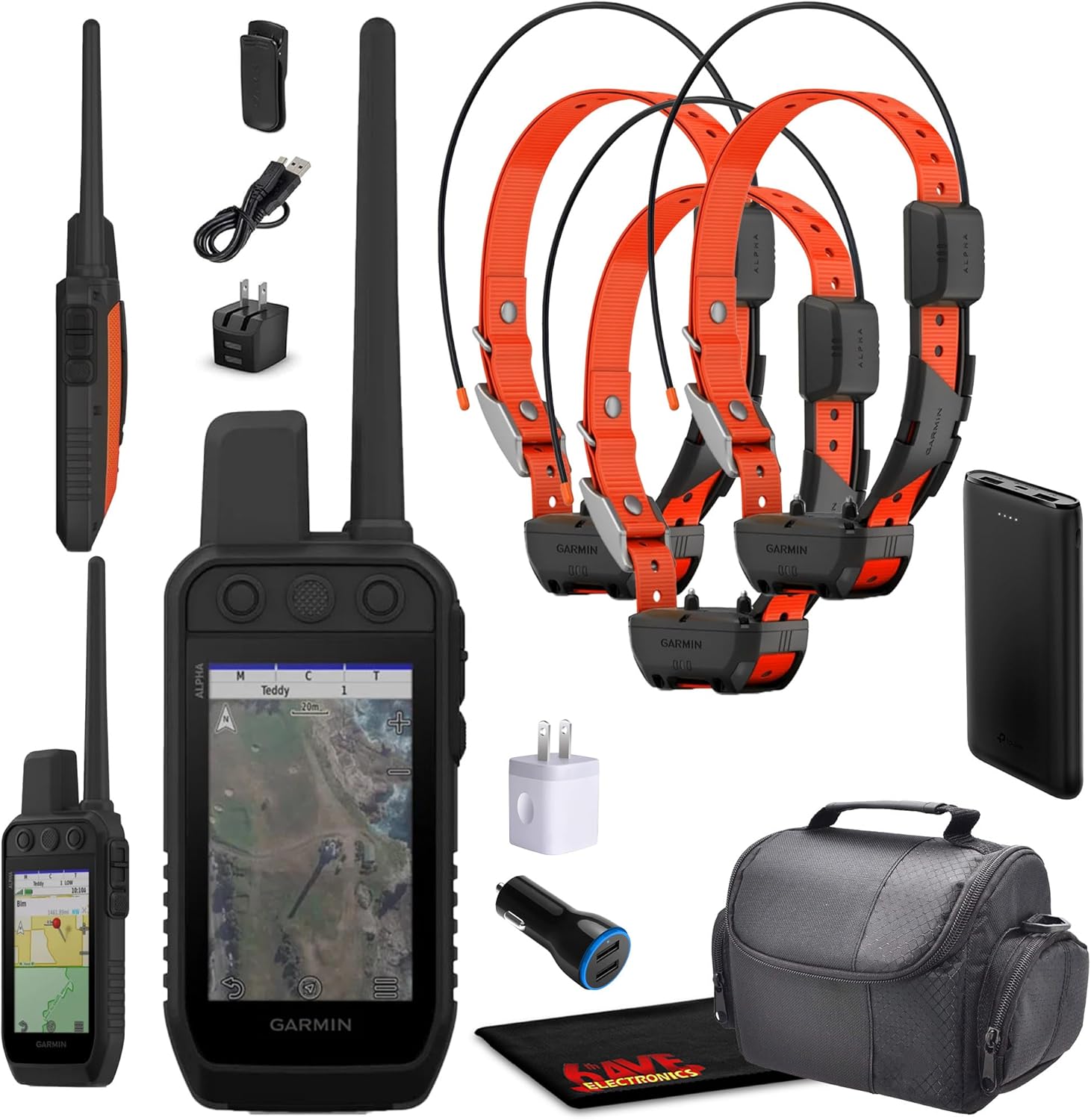 Garmin Alpha 300 Handheld Advanced Tracking and Training System for Hunting Dogs with 3x Garmin Alpha TT25 Dog Collars, GPS + Field Bag + Accessories