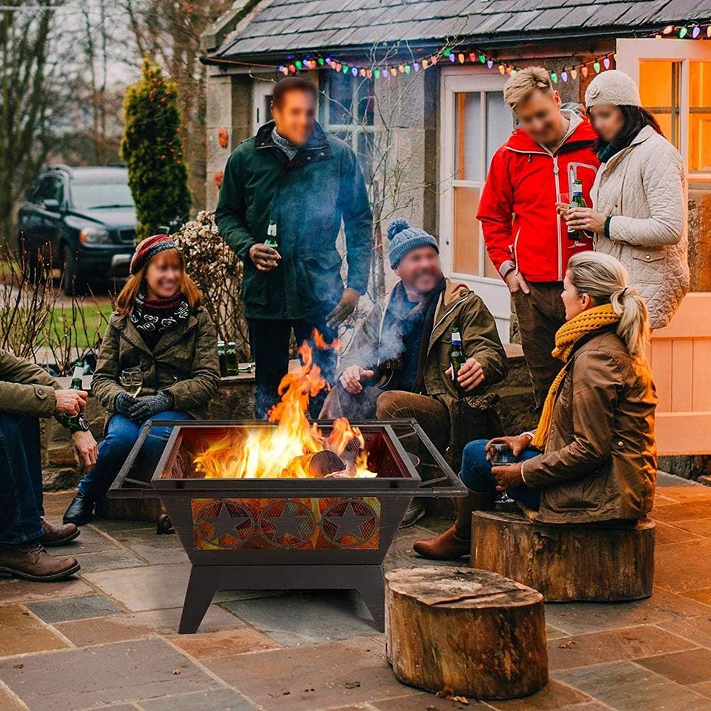 Portable Outdoor Fire Pits,32 Inch Wood Burning BBQ Fire Bowl,with Spark Screen Poker Waterproof Cover Patio Garden Fire Pit