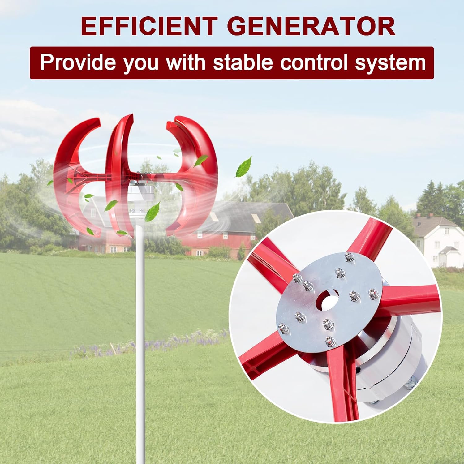 1000w 12v/24v Wind Generator Kit,5-Blade Lantern Wind Generator,Vertical Wind Turbines,Electromagnetic Electricity Producer Equipment Red