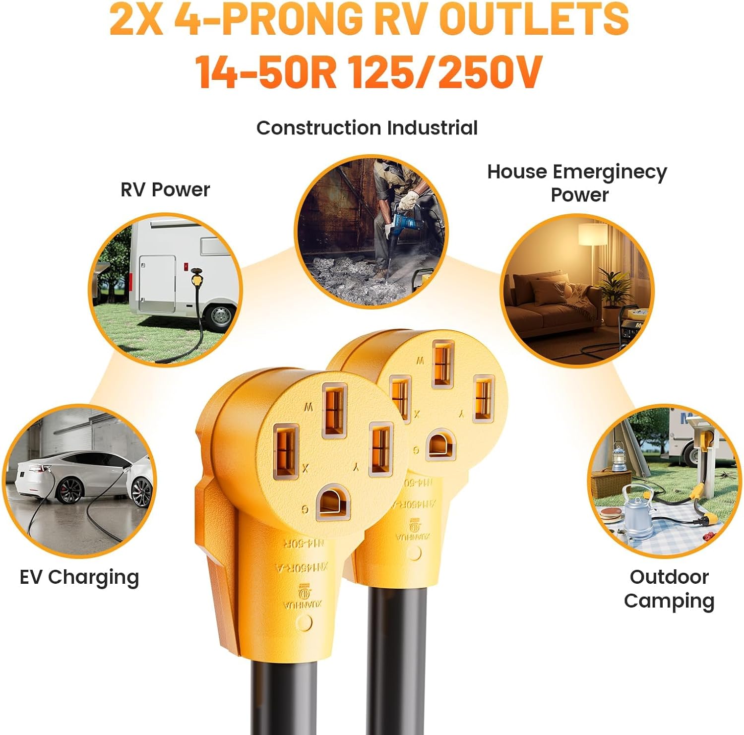 50 Amp Y Splitter for RV EV Charging ETL Listed, NEMA 14-50P to 2X 14-50R RV Adapter Power Cord, NEMA L14-30P to 14-50R RV Generator Adapter 30 Amp to 50 Amp Twist Locking Generator Adapter for EV RV