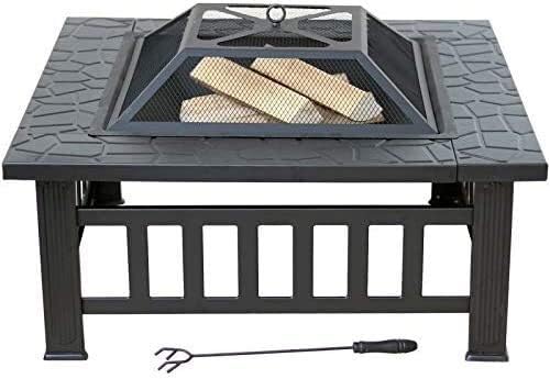 Outdoor Fire Pit 32in Outdoor Fire Pit Metal Square Firepit Wood Burning Backyard Patio Garden Beaches Camping Picnic Bonfire Stove