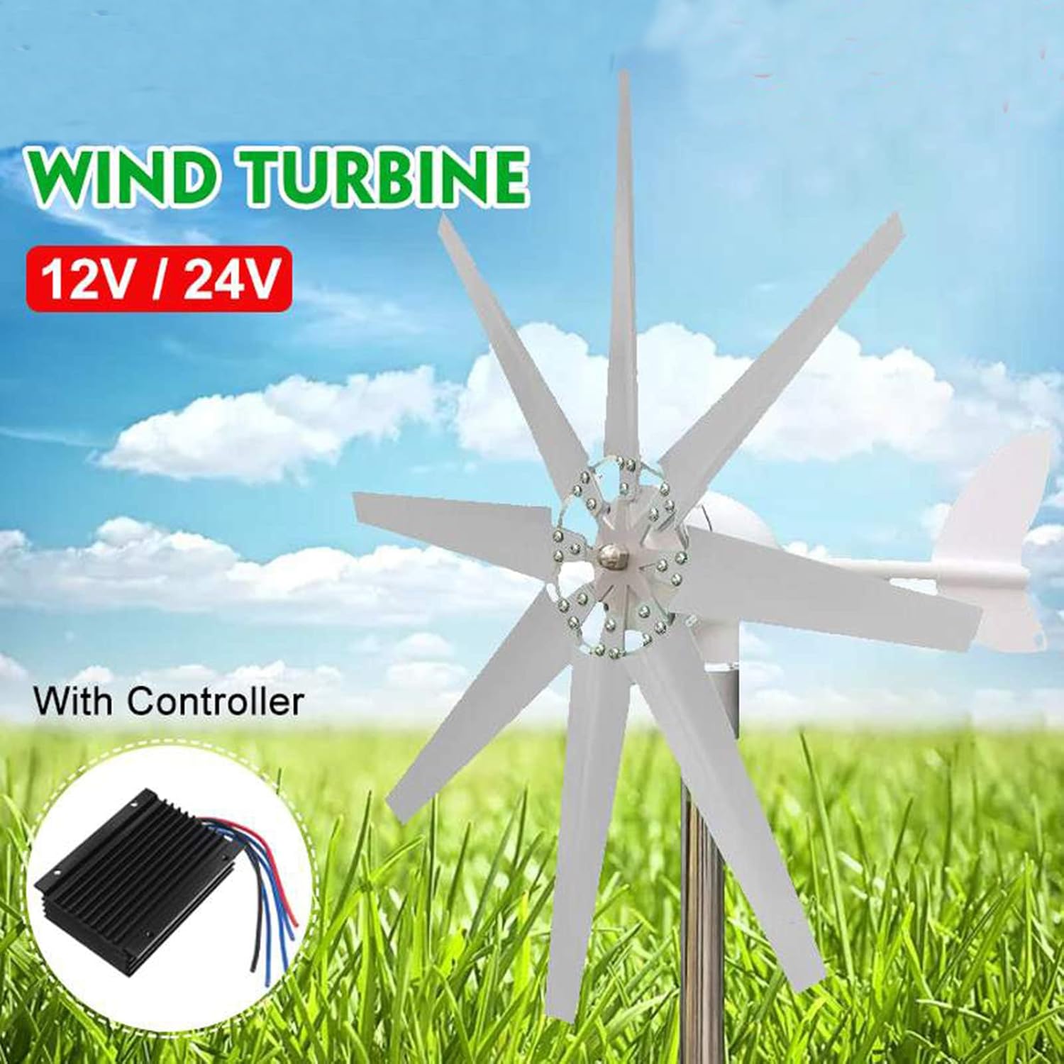 Efficient 1500W Wind Turbine Generator Kit,12V 24V 48V W/Controller Windmill Generator Kit Wind Turbines Suitable for Wind and Solar Power Systems