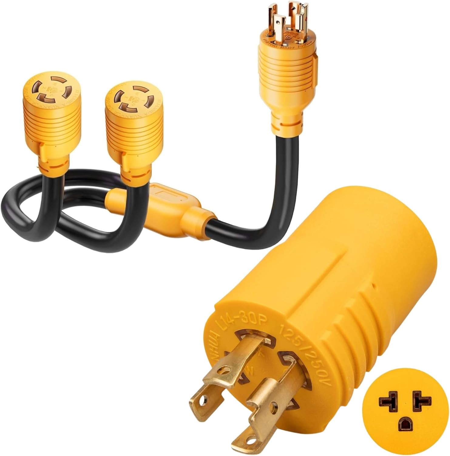MECMO 30 Amp to 20 Amp 240V Generator Distribution Adapter NEMA L14-30P to 5-15/20R or 6-15/20R EV Charing, 4 Prong 30 Amp Twist Lock Generator Splitter Y Adapter NEMA L14-30P to 2X L14-30R