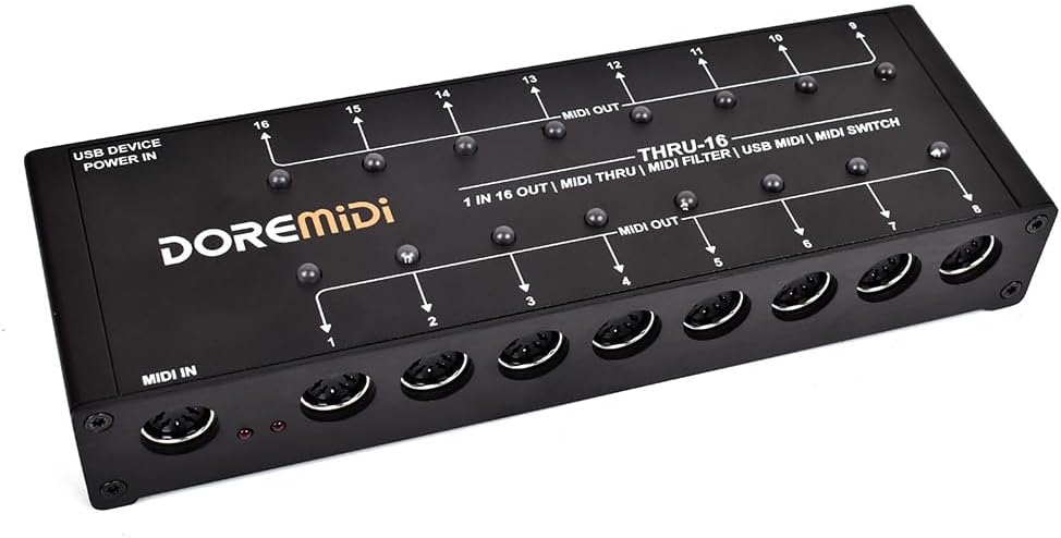 MIDI THRU-16 Box Filter and Switch 1 MIDI input into 16 MIDI outputs and each MIDI output can edit MIDI filters(THRU-16)