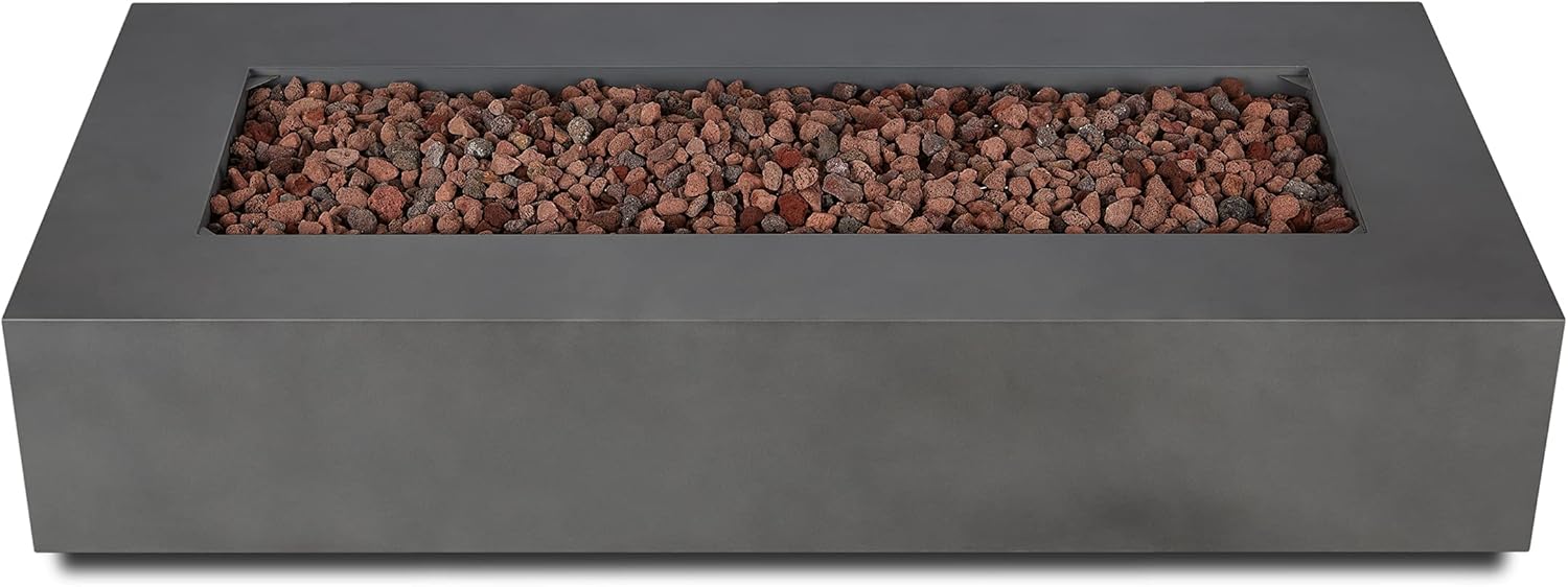 Real Flame Aegean 70in Rectangle Propane or Natural Gas Fire Pit Table, 65,000 BTU, Powder-Coated Steel, Push-Button Ignition, CSA Certified, Lava Rock, Storage Cover, Stainless Steel Burner with Lid