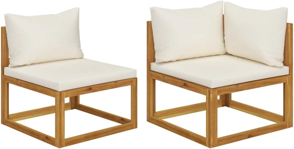 2 Piece Sofa Set with Cream White Cushions Solid Acacia Wood,Acacia Wood Sofa Set Comfortable and Durable for Indoor and Outdoor Use Patio Furniture Sets, Conversation Sets