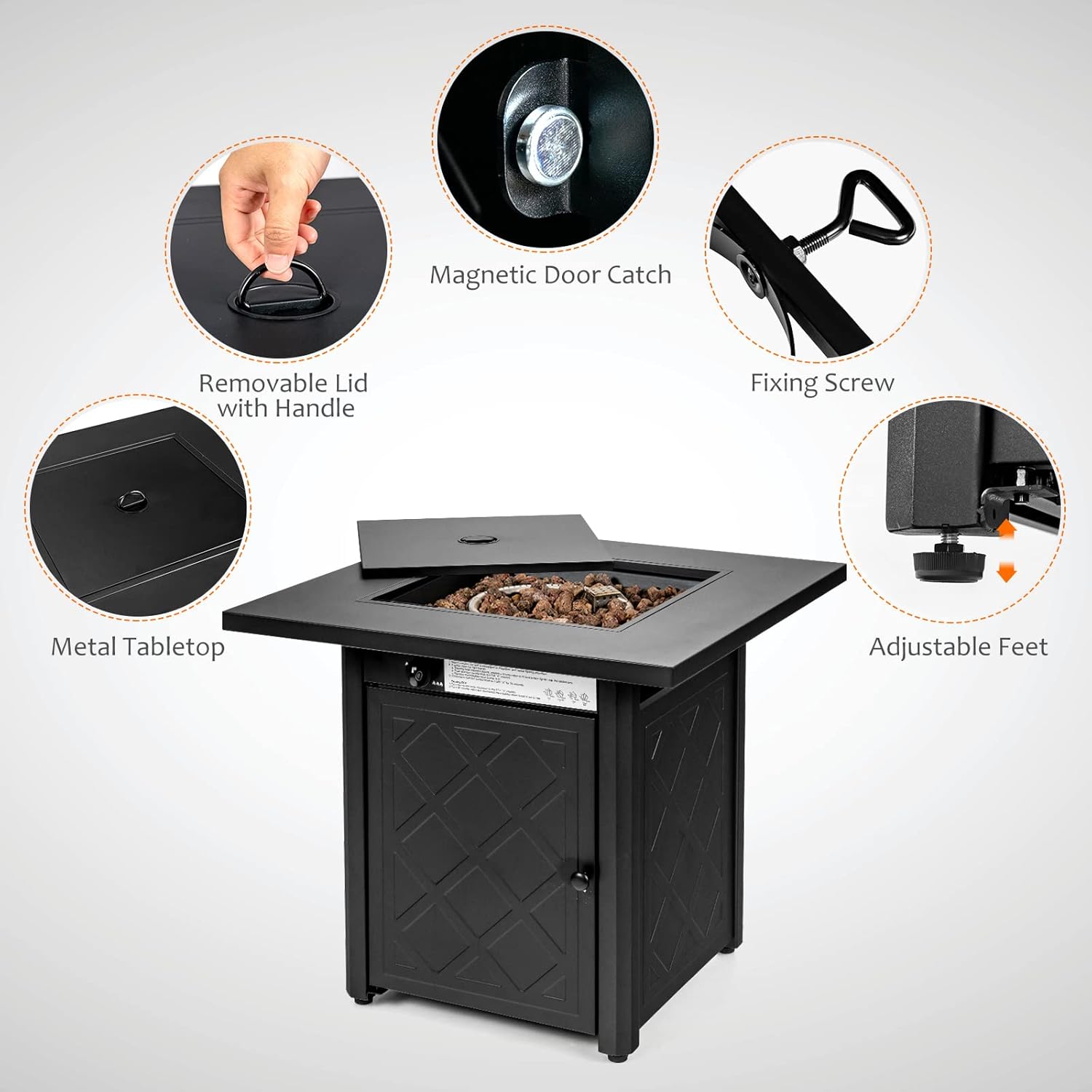 Giantex 28’’ Propane Fire Pit Table, 50,000 BTU Auto-Ignition Gas Fire Pit, Square Steel Fire Table with Lid, Multifunctional Gas Fire Pit Table for Patio Garden Poolside, CSA Certification