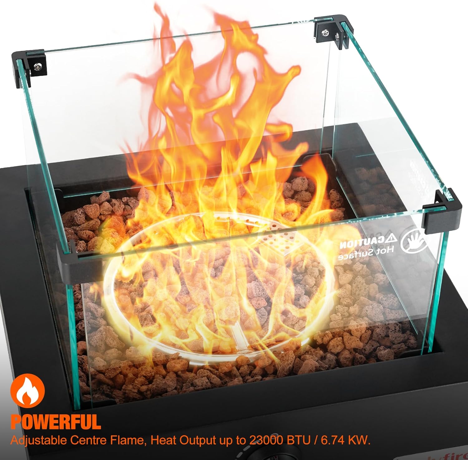 ONLYFIRE OUTDOOR LIVING Propane Gas Fire Pit with Glass Wind Guard & Lava Rocks, Portable Smokeless Gas Firepit Side-Mounted for Patio Backyard Camping Bonfire RV Tailgating, Square FP040