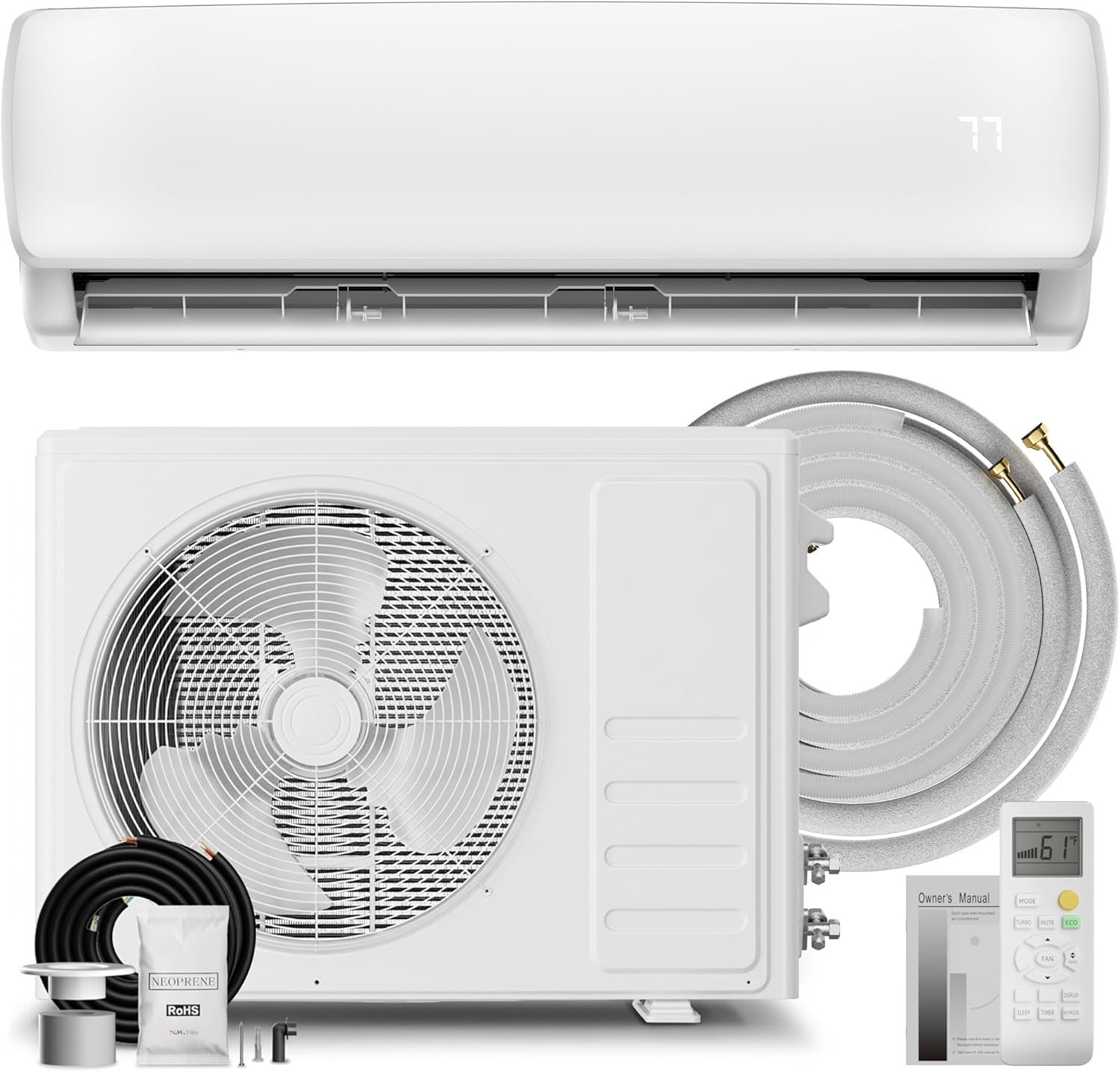 MEPTY 9000BTU Mini Split AC/Heating System, 19 SEER2 Energy Efficient Mini Split Air Conditioner, Ductless Inverter AC Unit with Pre-Charged Condenser, Cools Up to 450sq.ft, Compatible 110V/120V