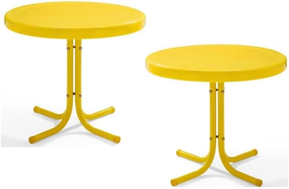 Home Square 2 Piece Metal Patio End Table Set in Yellow