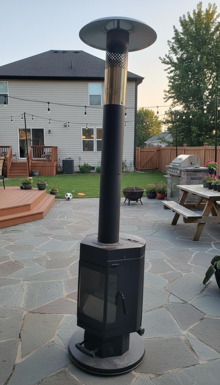 ONLYFIRE OUTDOOR LIVING Wood Pellets Patio Fire Pit, Heavy Duty Firepit with Glass Window, Outdoor Fireplace for Patio, Backyard, Garden, FP058