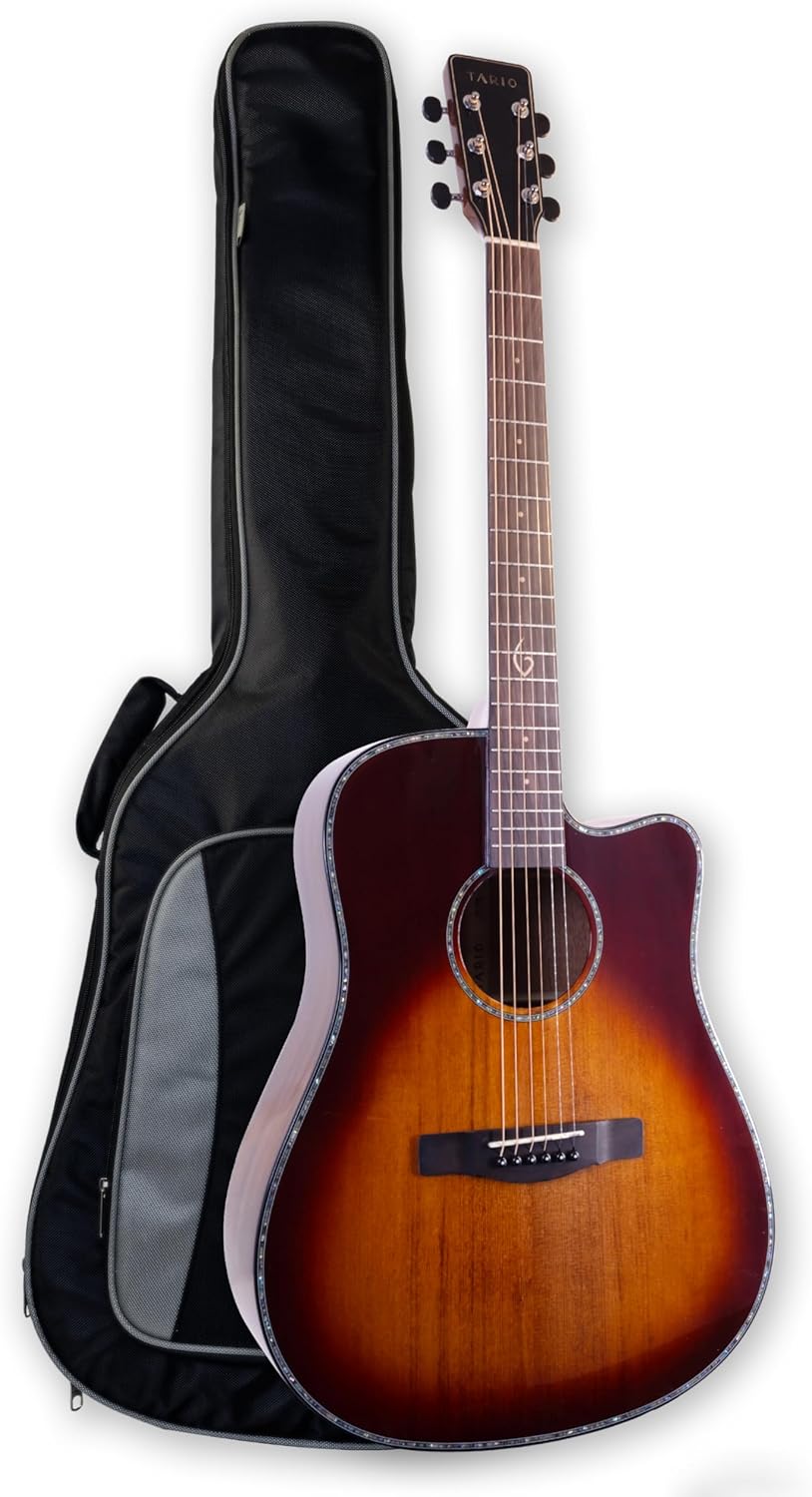 TARIO 41'' Acoustic All Solid WOOD Guitar Solid A+Sitka Spruce Top Solid Mahogany Back and Sides Mahogany Neck Rosewood Fretboard Including a Gig bag,High Gloss