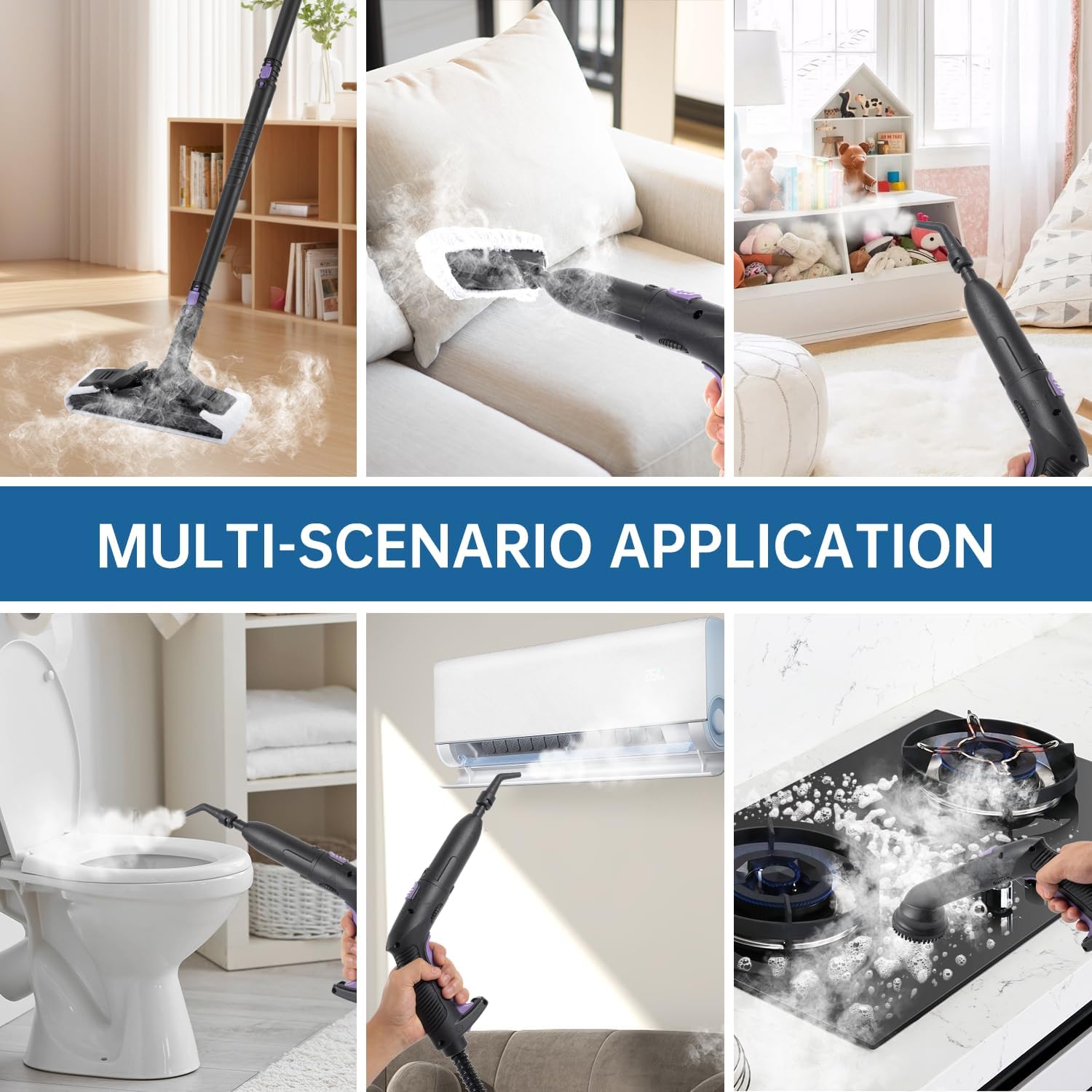 Steam Cleaner, Powerful Heavy Duty Canister Steamer with 34 Accessories, Steam Mop with 16.4 Ft Extra-Long Power Cord for Home Floor Cleaning, Grout, Upholstery, Car Detailing, Purple