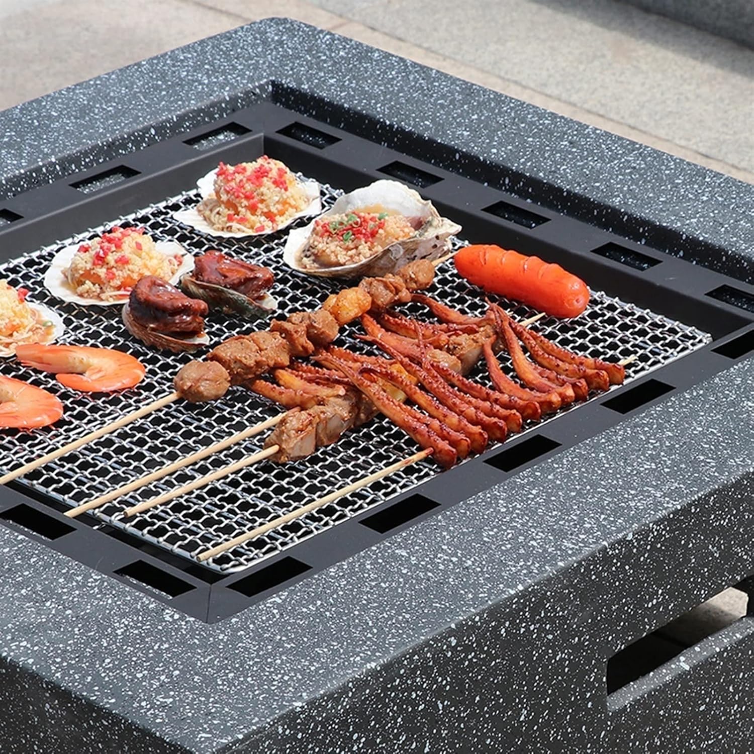 Fire Pits Outdoor Garden Wood-Burning Fire Pit BBQ Table, Outdoor Backyard Patio Fireplace Fire Bowl, with Sparkle Screen Cover and Poker