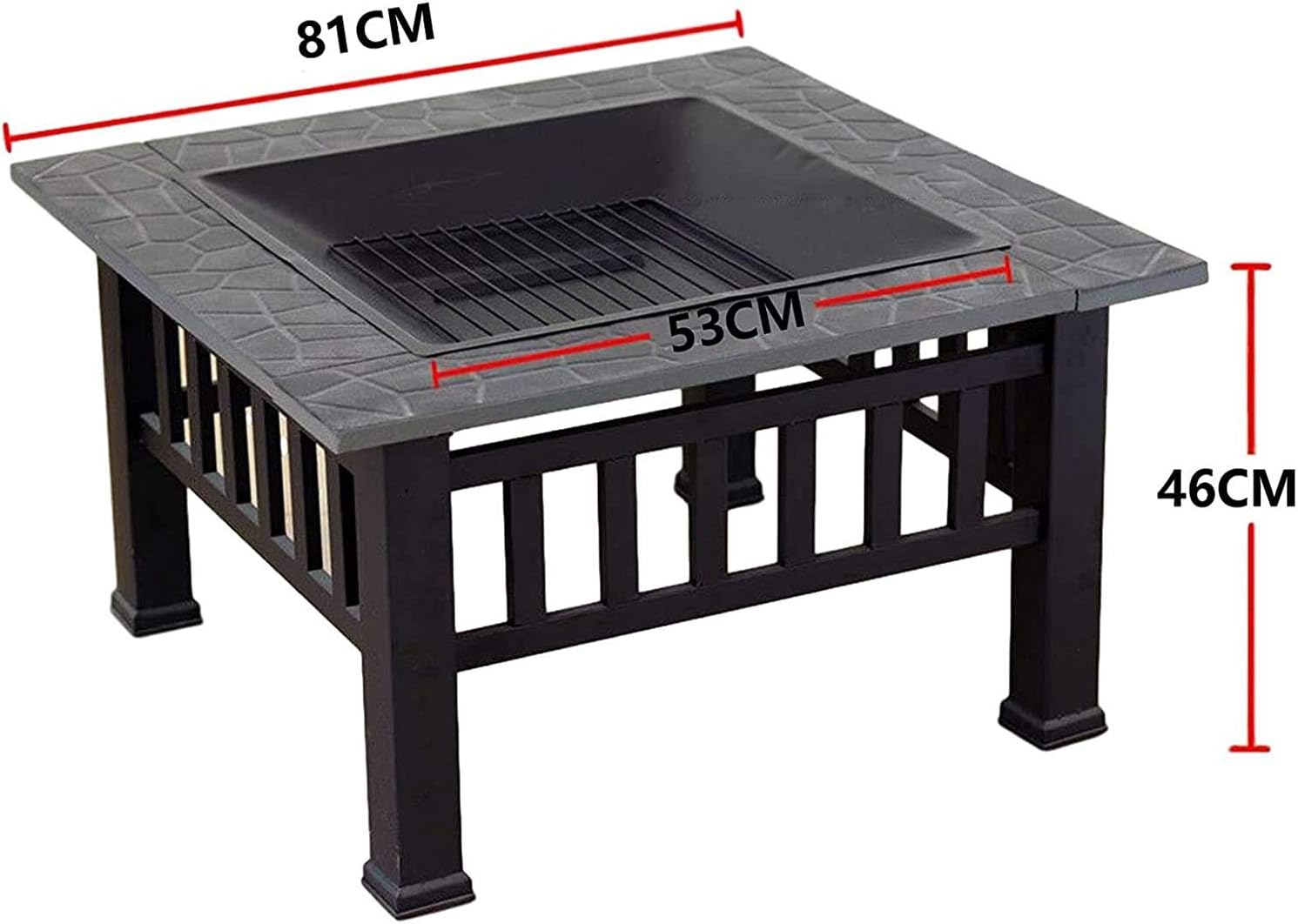 Fire Pits Outdoor Wood Burning Outdoor Fire Pits, Metal Square Firepit Patio Stove BBQ Grill Fire Pit Bowl