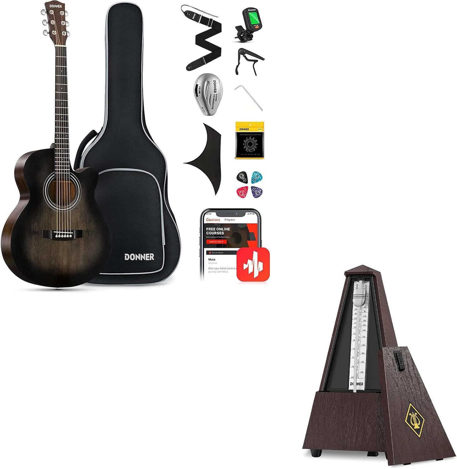 Donner Acoustic Guitar for Beginner-Mechanical Metronome