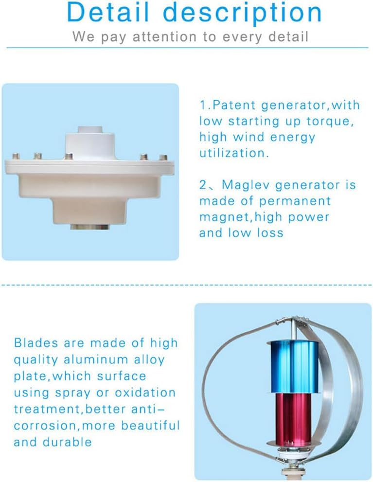 24V,12000W Wind Turbines Generator 12V-220V Wind Turbines Kit,Wind Power Generator with for Home Farm Rvs Boats 2.5M/S Start Wind Speed