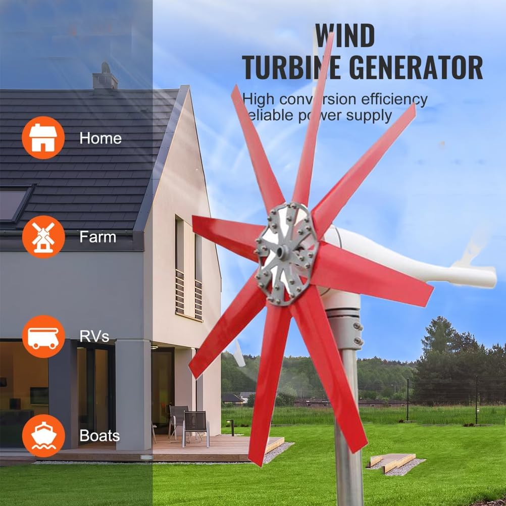 14000W Portable Wind Power Turbine Maglev Generator with Controller,12V-220V 8 Blades, Home Windmill Kit for Hybrid Wind Solar System(red)