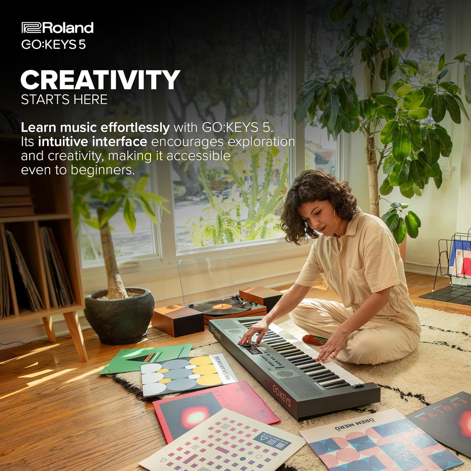 Roland GO:KEYS 5 Music Creation Keyboard | 61-Note Keyboard | Built-In Stereo Speakers | Mic Input | Bluetooth Audio/MIDI Support for Music Streaming - Graphite