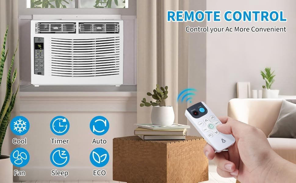 5000 BTU Window Air Conditioner for Bedroom/Living Room, Cools Up to 150 Sq. Ft., Energy-Efficient Window AC with 30% Faster Cooling, Adjustable Window Kit, Intuitive Mechanical Controls