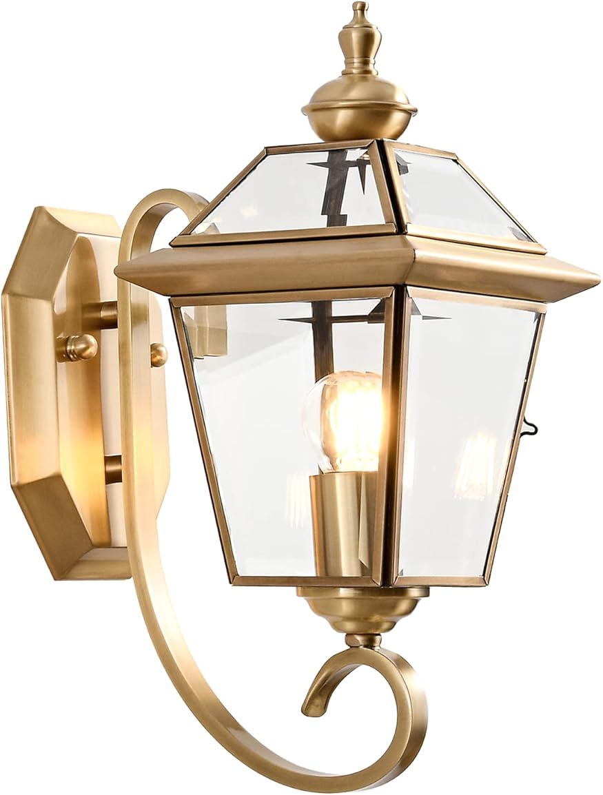 13.7'' H Copper Porch Light Oil-Rubbed Brass Outdoor Wall Lights with Beveled Glass,Exterior Lighting Wall Sconce for Porch & Patio,1 Pack, Bulb Not Included