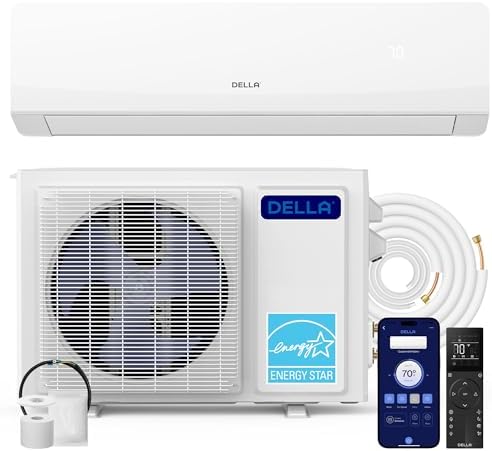 DELLA Serena Series 12000 BTU Mini Split AC, Energy Star 22 SEER2 115V, 1 Ton Inverter Heat Pump Ductless AC System for Rooms up to 550 Sq.Ft, WiFi & Alexa Control, Pre-Charged, 16.4ft Install Kit
