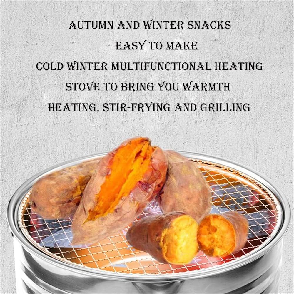 Outdoor Fire Pit Brazier with BBQ Grill Arc Handle Design Pattern Ventilation Buckle Adjustable Firepower Thickened Liner Removable Cooking Grill for Barbecue Heating