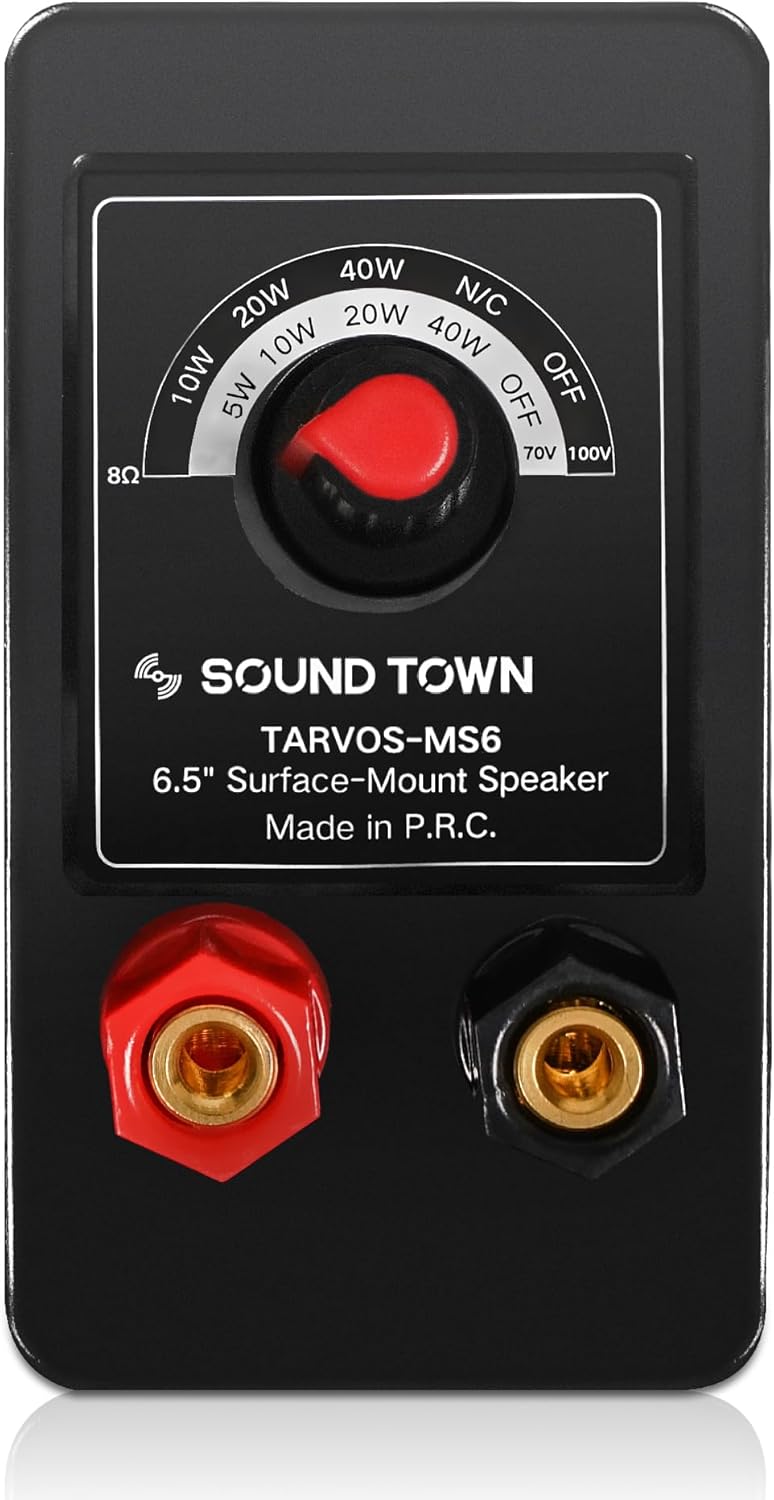 Sound Town Commercial Restaurant Bluetooth Amplifier + Surface-Mount Speaker Set, with One 6-Zone 70V/100V Amplifier with Bluetooth, 4 x 5.25-Inch Surface-Mount Speakers, Black (PAC180X4MS5B)