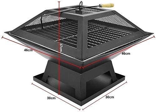 Barbecue Grill Square Outdoor Metal Firepit, with Spark Screen Log Poker and Cover Grill Table, for Backyard Patio Garden Stove Wood Burning Fire Pit