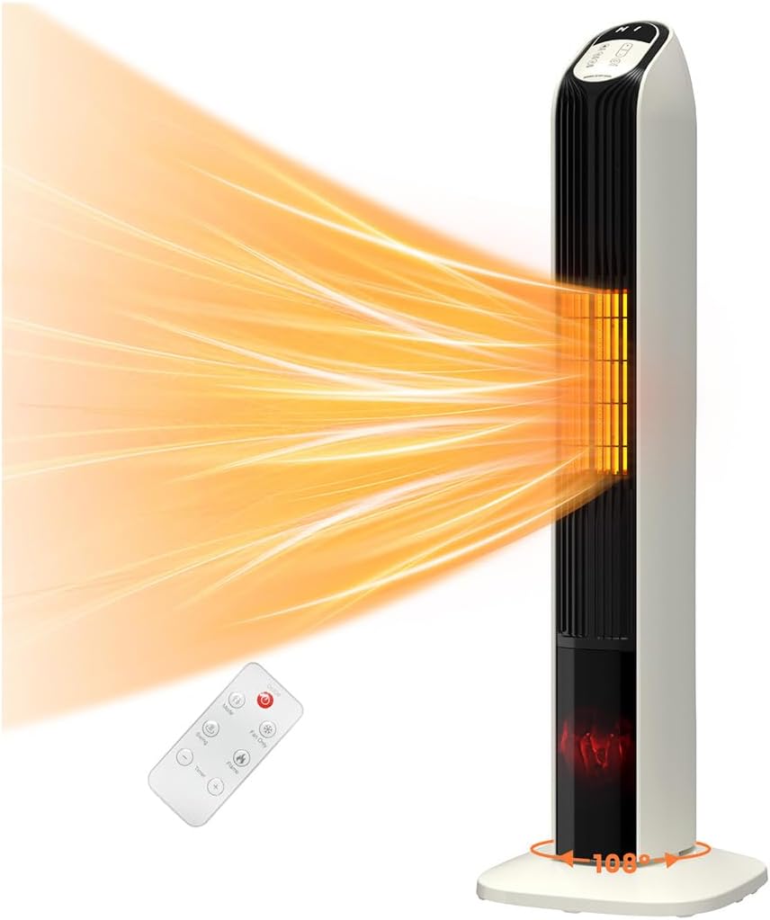 VCJ 33” Space Heater for Indoor Use, 1500W PTC Ceramic Electric Heater with Remote, 12H Timer, 108°Oscillation, LED Display Quiet Portable Heater for Bedroom Office