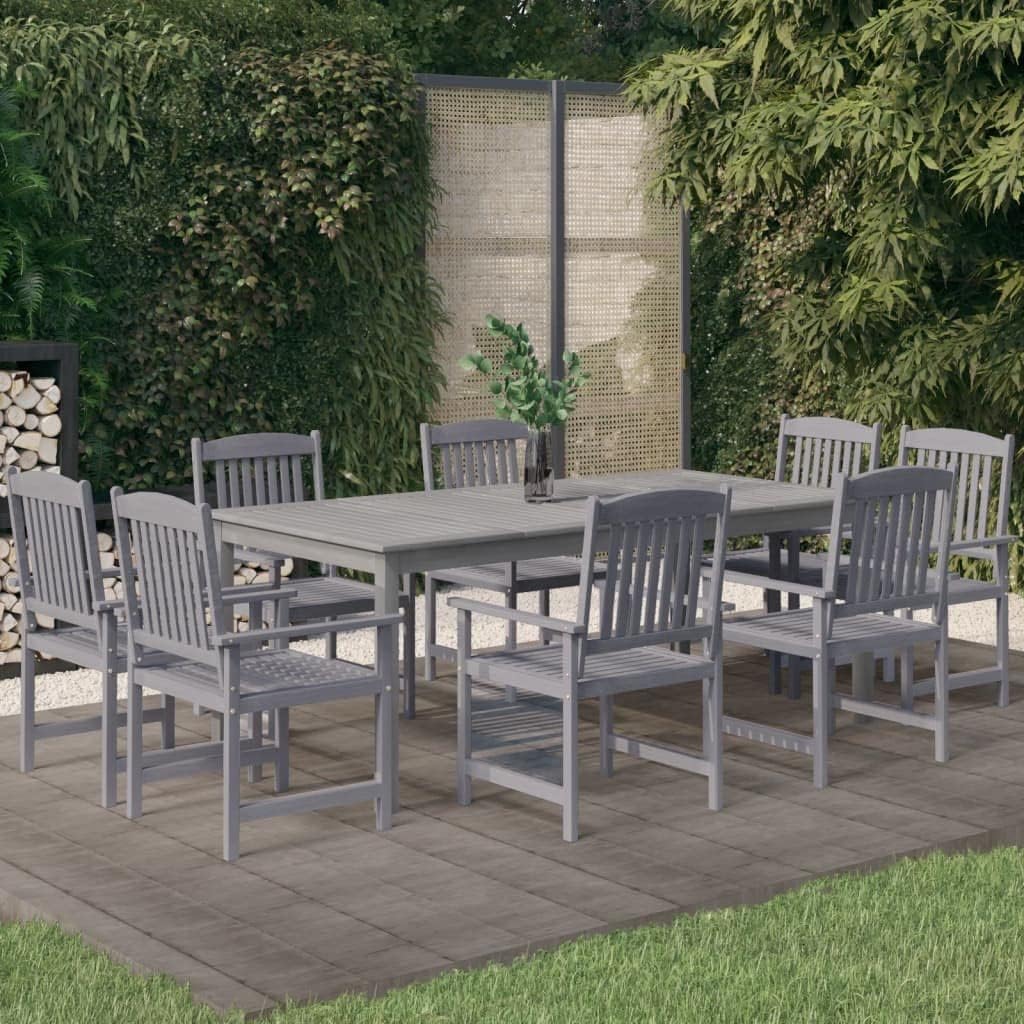 9 Piece Patio Dining Set Solid Wood Acacia Gray Garden Furniture