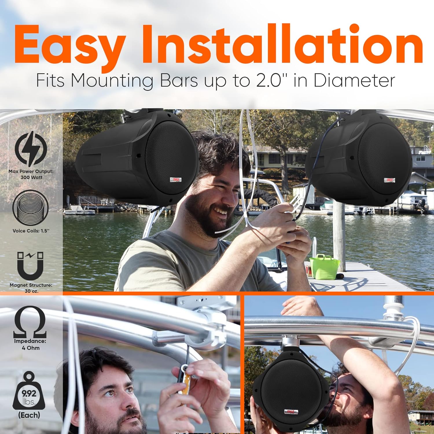 Pyle 6.5 Inch Dual Marine Speakers -2 Way IP44 Waterproof, Weather Resistant Outdoor Audio Stereo Sound System with 200 Watt Power and Poly Mica Cone and Butyl Rubber Surround -1Pair - PLMRB65 (Black)