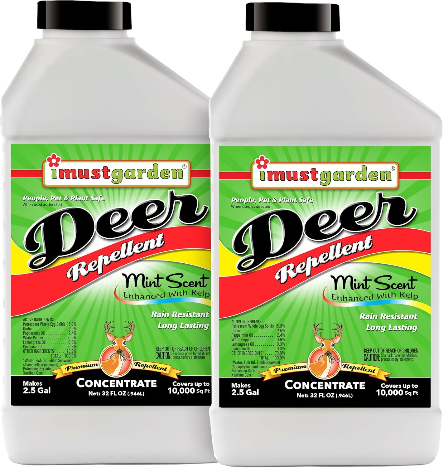 I Must Garden Deer Repellent Concentrate [2 Pack] - Natural Mint Scent - Two 32oz Bottles