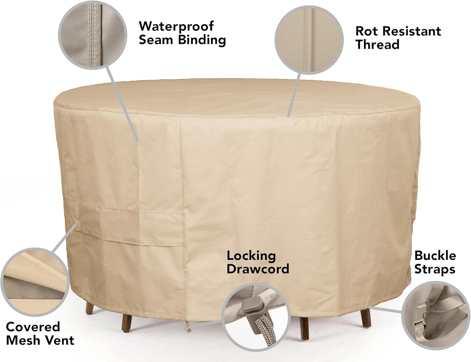 Covermates Ultima Oval Fire Pit Chair Set Cover – Waterproof Heavy-Duty Outdoor Protection with Ripstop Polyester, Mesh Air Vents & Secure Buckle Straps, Oval 58W x 36D x 30H, Ripstop Tan