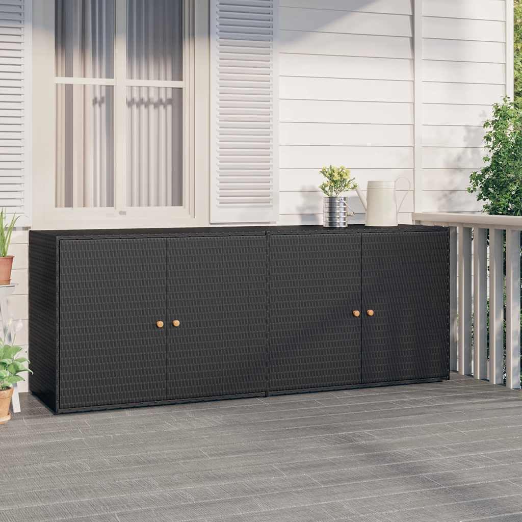 Large Garden Storage Cabinet, Black Poly Rattan Outdoor Deck Box, Weatherproof Patio Organizer for Tools, Equipment, and Accessories, 78x78x31.5 Inch