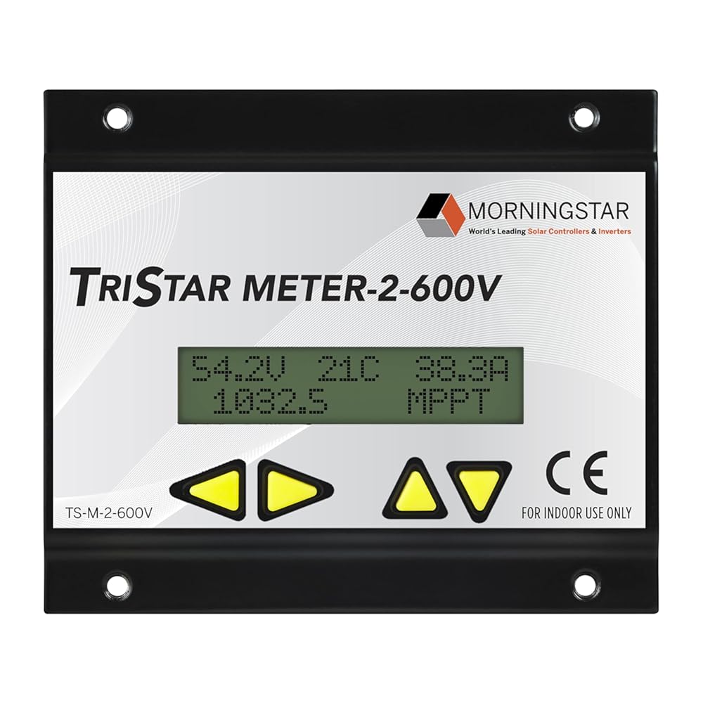 Morningstar Tristar Meter-2-600V Digital Display (TS-M-2-600V) - for Tristar MPPT 600V Solar Charge Controller - System Info, Logged Data, Bar Graphs, Alarms & Faults Troubleshooting - 5 Languages