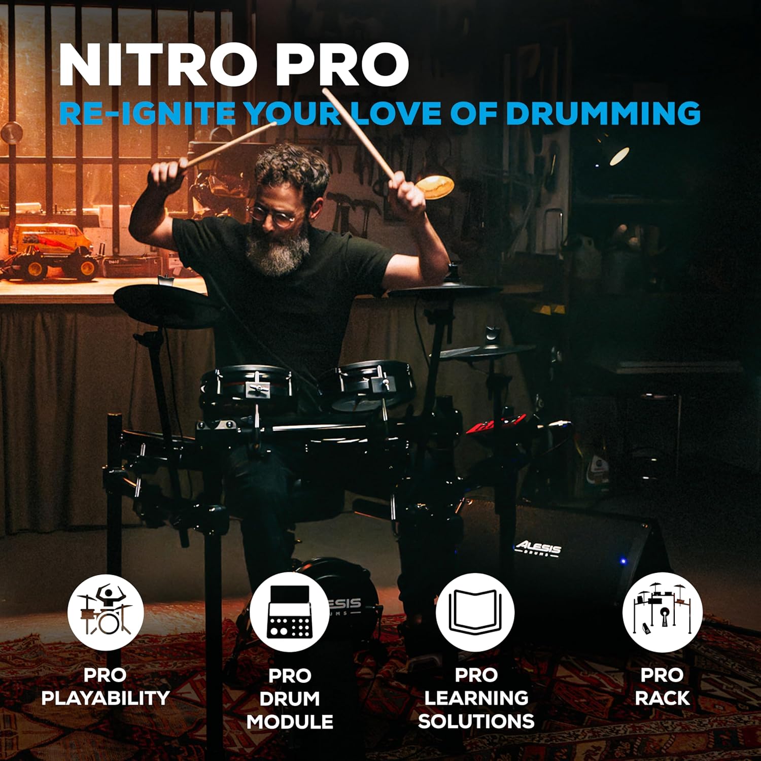 Alesis Nitro Pro and Strike Amp 12 MK2 - Electric Drum Set with and 12-inch 2500W Drum Amp Speaker, with Bluetooth