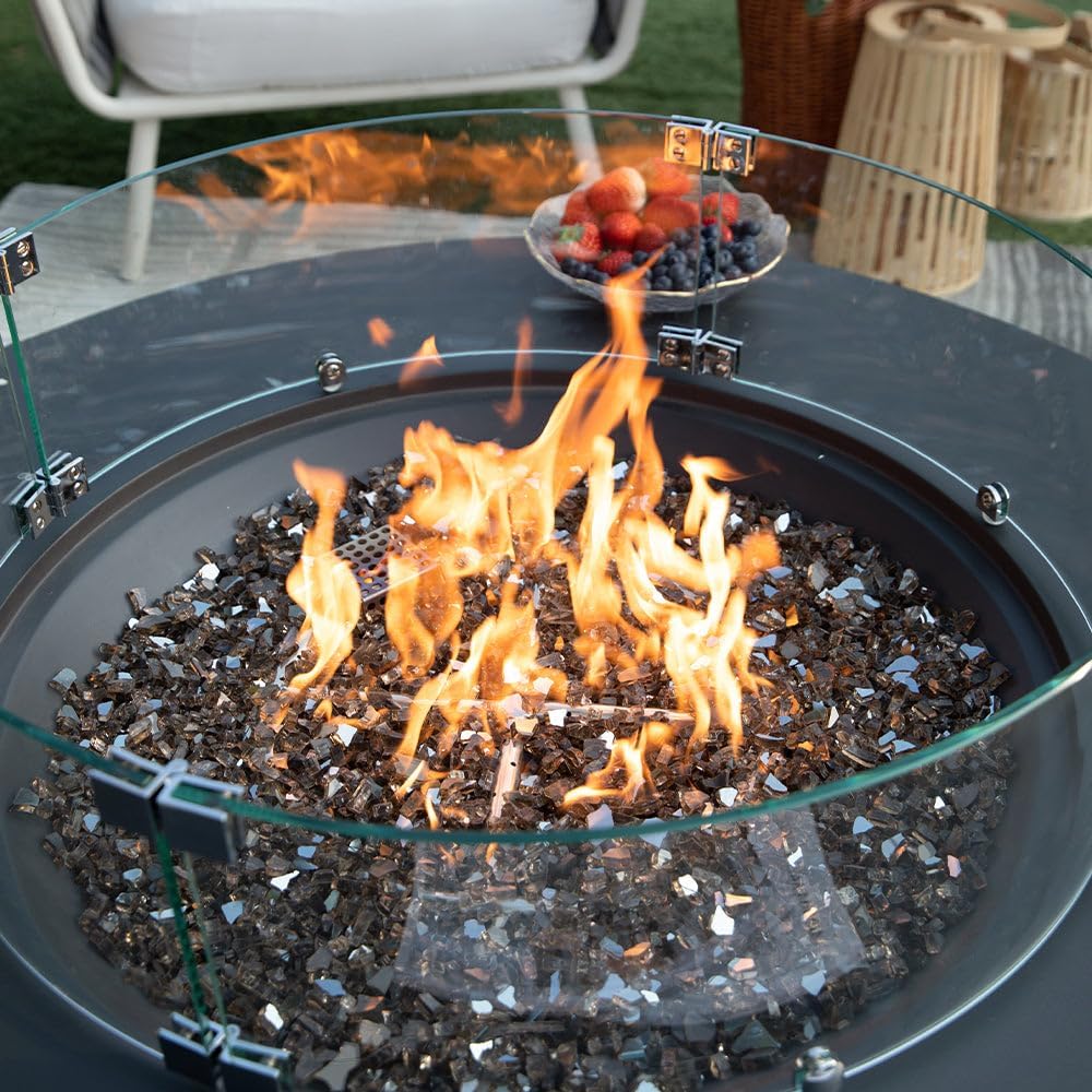 Elementi Plus Glass Wind Screen Outdoor Firepit Bowl Wind Guard Round Clear Fire Pit Glass Guard Fireplace Screen Tempered Glass Wind Shield Firepit Accessories - 25.4 x 25.4 Inches