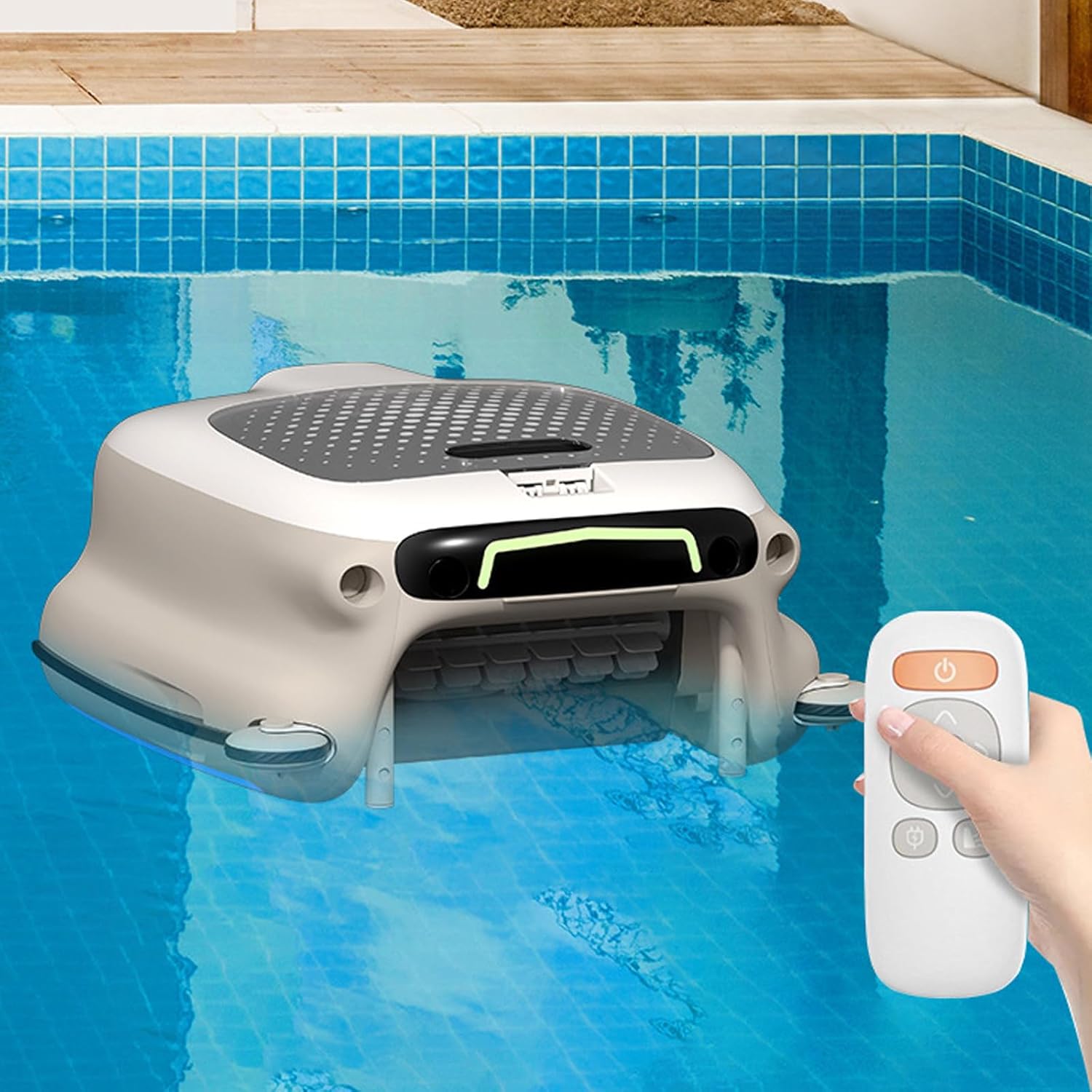 Robotic Pool Maintenance Robot, Cordless Pool Skimmer Cleaner, 5-6H Battery Life, 3H Fast Charge, Auto-Cleans Leaves, Hair