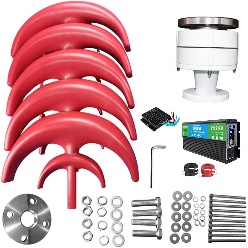 3000W Wind Turbine Generator Kit for Outdoor Use Red 12V/24V/48V/220V Vertical Lantern Noiseless Generator Windmill with Controller and Power Inverter Converter