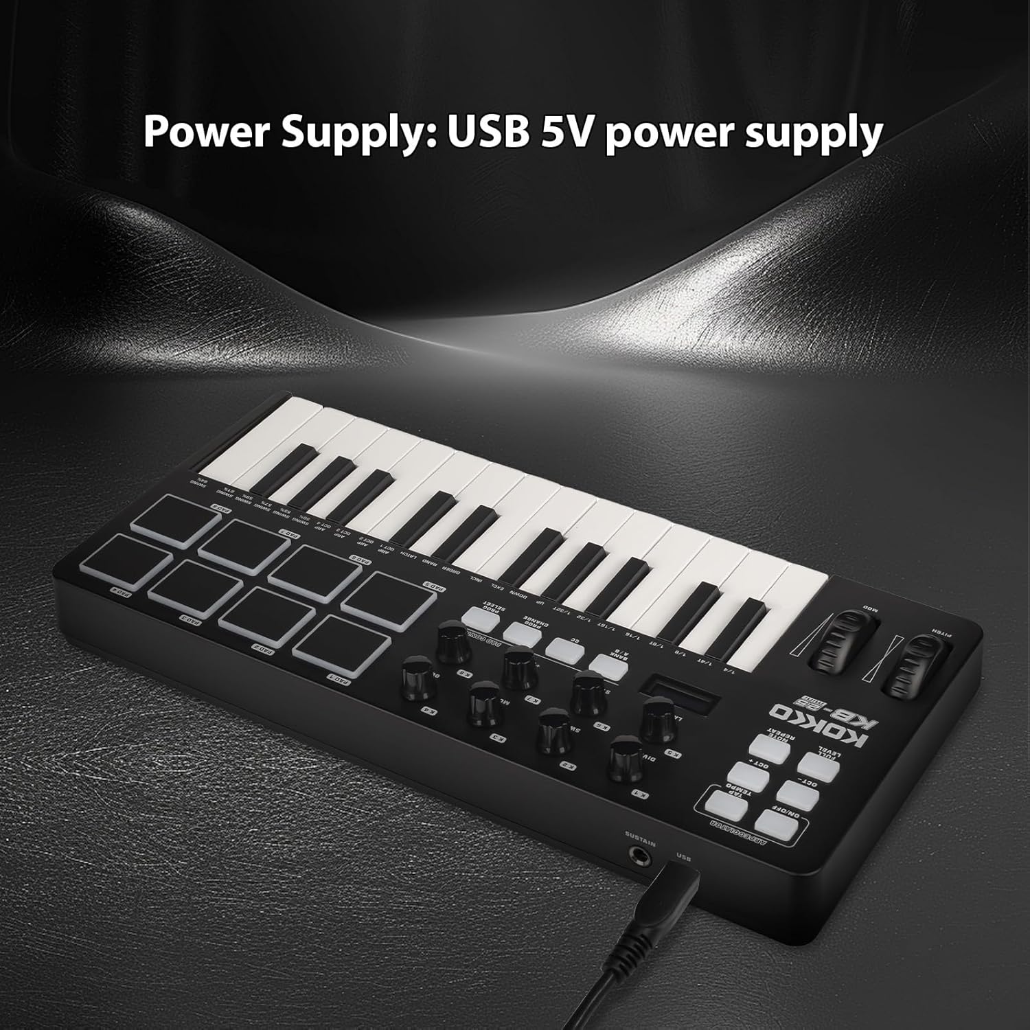MIDI Keyboard Controller Beat Maker Machine 25 Keys MIDI Keyboard Portable Arranging Strike Pad MIDI Assignable Knobs Buttons Faders USB 5V Power Supply for Music Production