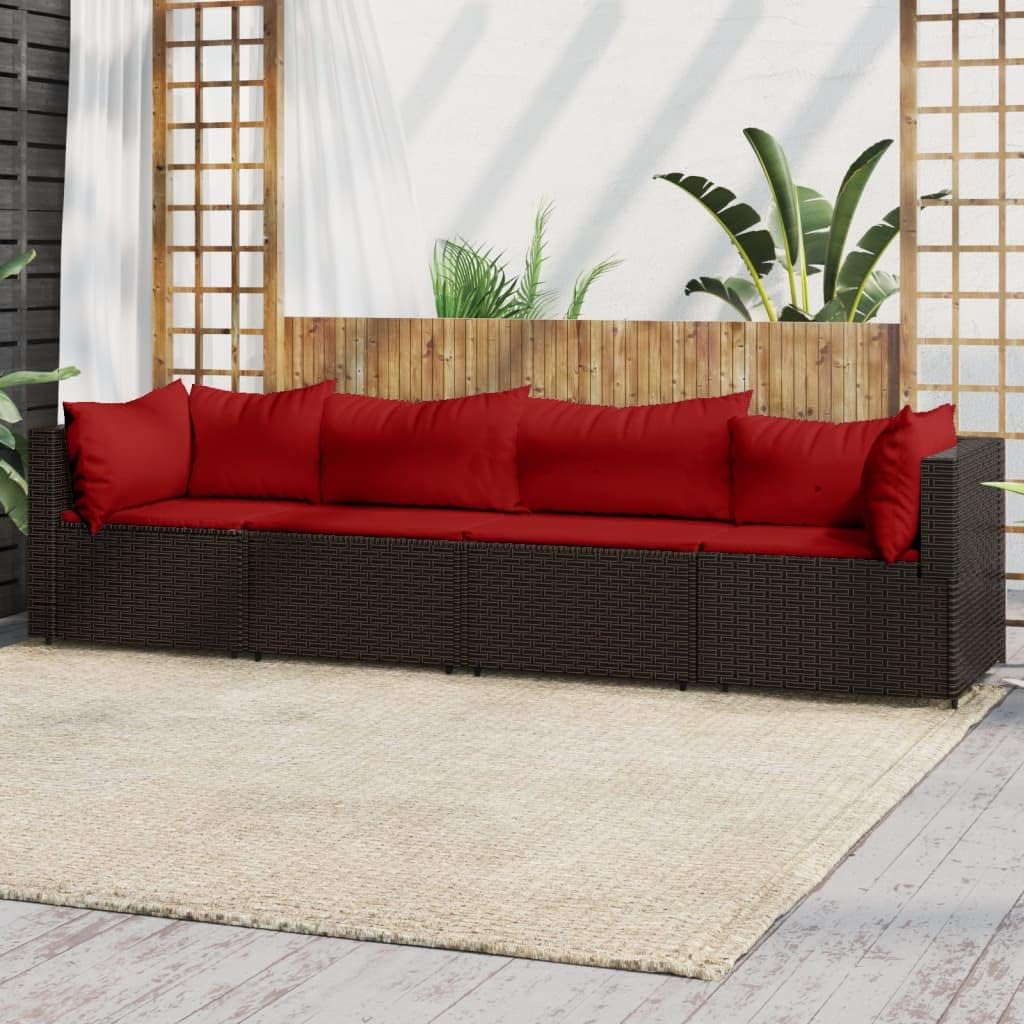 4 Piece Patio Lounge Set with Cushions Brown Poly Rattan,Elegant WeatherResistant Patio Lounge Set for Dining and Relaxing Outdoor Furniture, Patio Seating