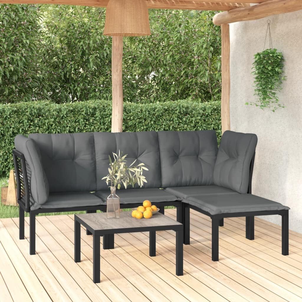 5 Piece Patio Lounge Set Black and Gray Poly Rattan,Modern and WeatherResistant Patio Lounge Set: Relax in Style Outdoors and Indoors Patio Furniture Sets, Outdoor Furniture Sets
